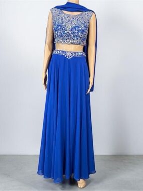 Vintage Elizabeth K Elegant Blue Embellished Prom Dress Evening Gown